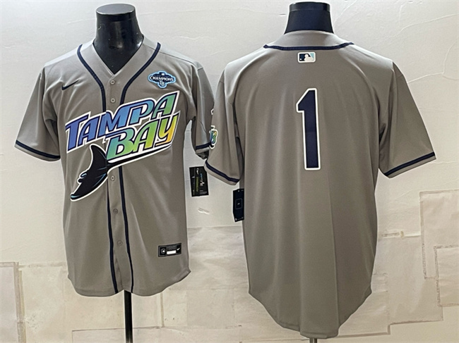 Men's Tampa Bay Rays #1 Gray 2026 AL East Champions Patch Vapor Limited Stitched Baseball Jersey